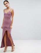 Asos Cami Maxi Dress With Curved Split - Purple