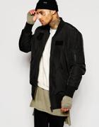 Asos Longline Bomber With Patches In Black - Black