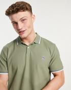 Original Penguin Icon Logo Organic Pique Tipped Polo In Deep Lichen Green