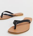 Asos Design Wide Fit Florence Leather Flip Flop Sandals In Black - Black