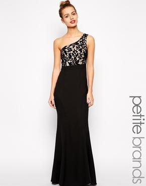 Jarlo Petite Caden One Shoulder Maxi Dress With Lace Bodice - Black