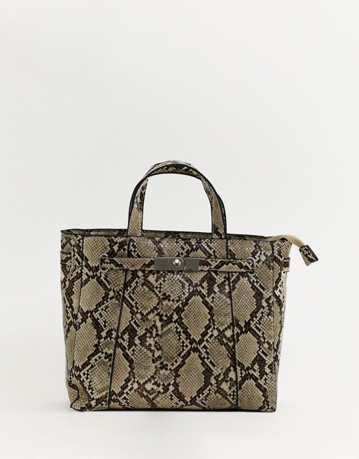 Stradivarius Snake Print Top Handle Bag - Multi
