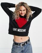 Love Moschino Core Heart Logo Sweatshirt In Black With Red Heart