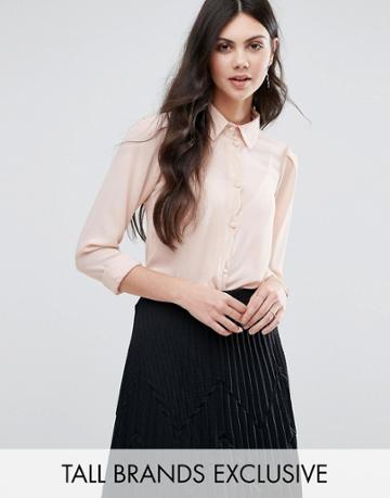 Alter Tall Button Front Blouse With Scallop Detail - Pink