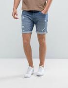 Selected Homme Denim Shorts With Rip Repair Detail - Blue