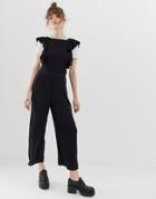 Asos Design Pinny Jumpsuit With Ruffle Detail - Black