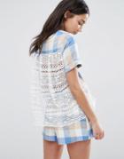 The English Factory Plaid Top With Lace Back - Blue