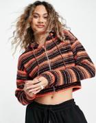 Asos Design Zip Through Cardi With Hoodie In Space Dye In Orange