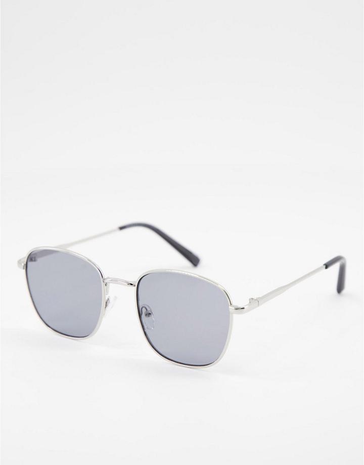 Asos Design Metal Round Sunglasses In Silver