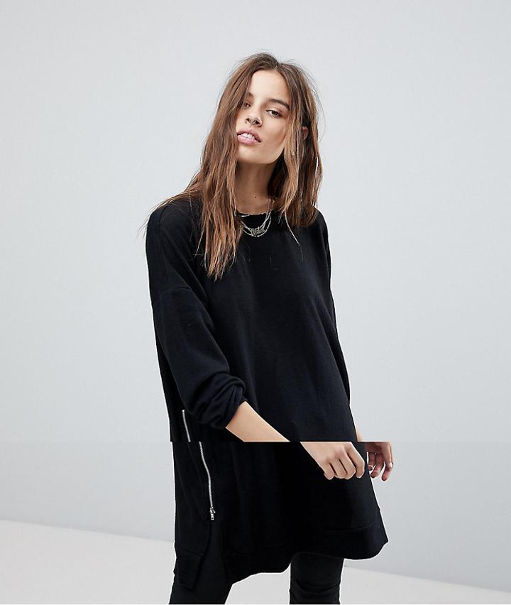 Noisy May Longline Zip Sweatshirt - Black