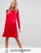 Asos Maternity Mini Skater Dress With Long Sleeves - Red