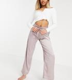 Asos Design Petite Mix & Match Satin Animal Jacquard Pant In Dusty Rose-pink