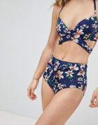 New Look Floral Print High Waist Bikini Bottoms - Blue