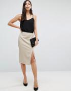 Asos Premium High Waist Pencil Skirt With Seam Detail - Stone
