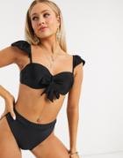 Missguided Mix And Match Ruffle Strap Padded Bikini Top In Black