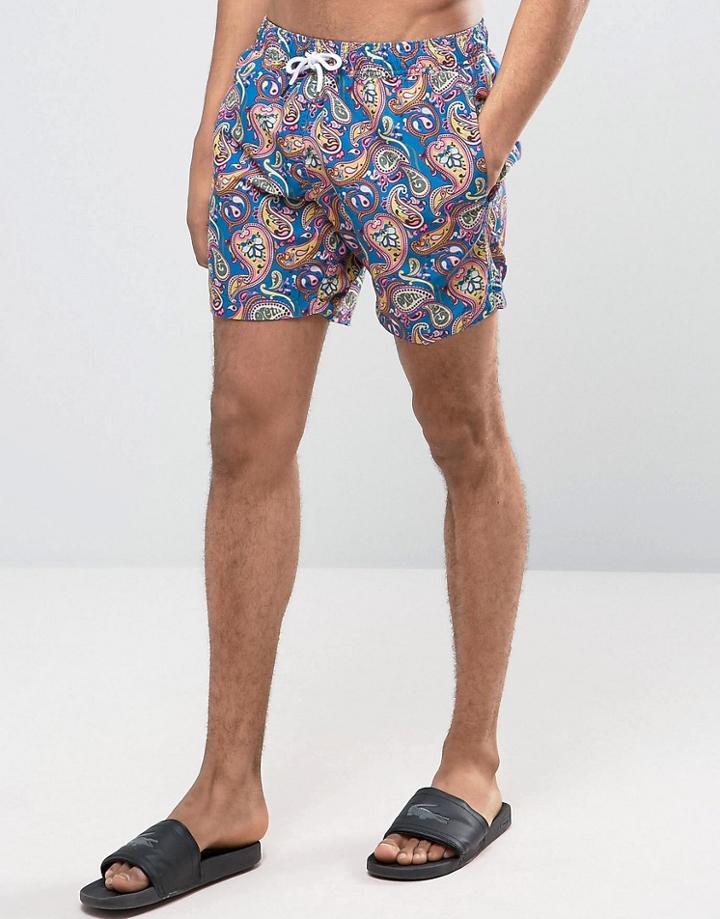 Pretty Green Caversham Swim Shorts Paisley Print In White - White