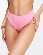 We Are We Wear Mix And Match Reversible Ribbed High Waist Bikini Bottom In Pink And Lilac