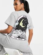 Hnr Ldn Oversized T-shirt With Graphic Moon Tarot Back Print In Gray-grey