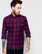Asos Shadow Check Shirt In Western Styling With Long Sleeves - Red