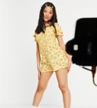 Influence Petite Off Shoulder Romper In Yellow Floral Print