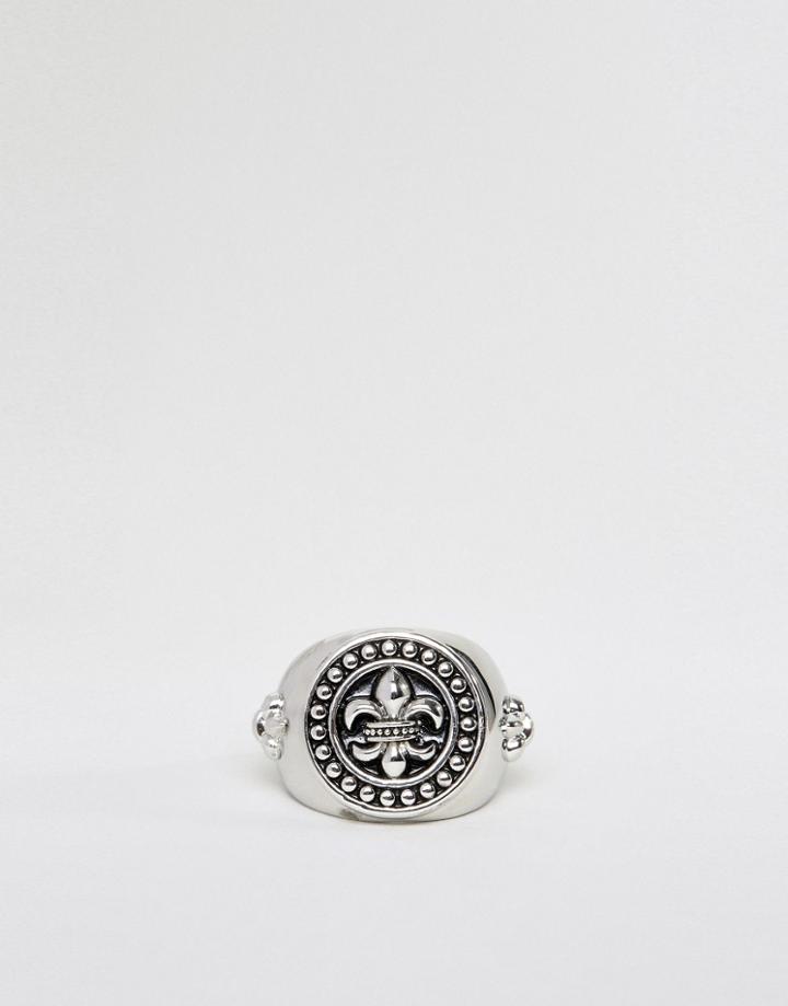 Rebel Heritage Fleur De Lys Signet Ring In Silver - Silver