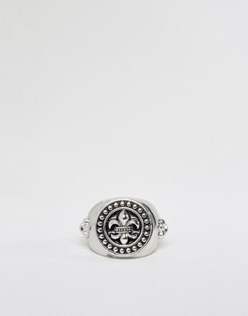 Rebel Heritage Fleur De Lys Signet Ring In Silver - Silver