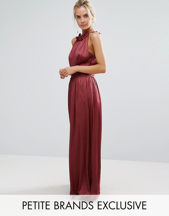 Little Mistress Petite Ruched Pleated Maxi Prom Dress - Red