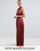 Little Mistress Petite Ruched Pleated Maxi Prom Dress - Red