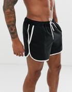 Asos Design Runner Swim Short In Black With Contrast White Piping
