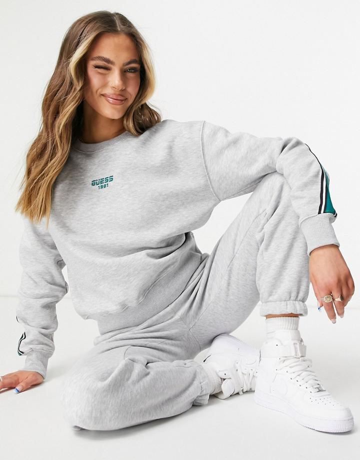 Guess Crew Neck Oversized Logo Sweater In Gray-grey
