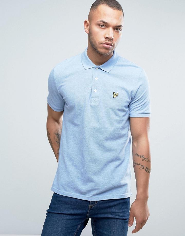 Lyle & Scott Pique Polo Regular Fit Eagle Logo In Light Blue Marl - Blue