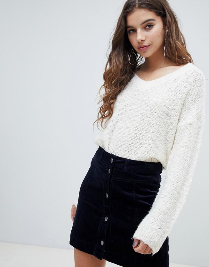 Jdy Boucle Texture V Neck Sweater - Cream