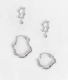 Asos Design Pack Of 2 Earrings In Melt Design In Silver Tone