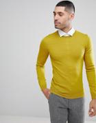 Asos Muscle Fit Merino Wool Sweater In Pastel Lime - Green