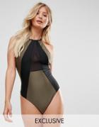 Wolf & Whistle Mesh Insert Swimsuit B-f Cup - Black