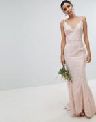 Chi Chi London Bridal Premium Lace Maxi Dress With Fishtail In Nude - White