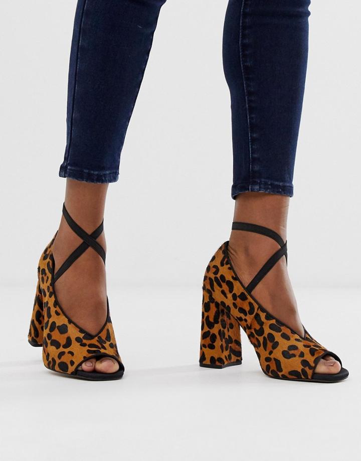 Asos Design Peyton Premium Leather High Heels In Leopard Pony-multi