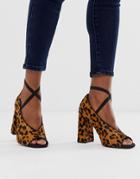 Asos Design Peyton Premium Leather High Heels In Leopard Pony-multi