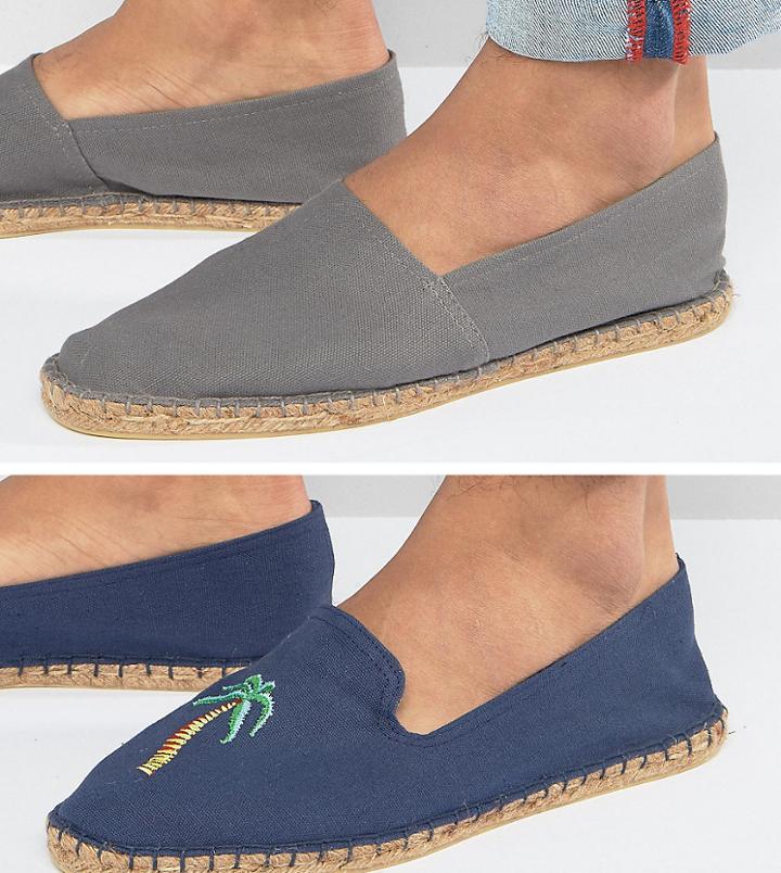 Asos 2 Pack Espadrilles In Navy And Gray With Palm Tree Print Save - Multi