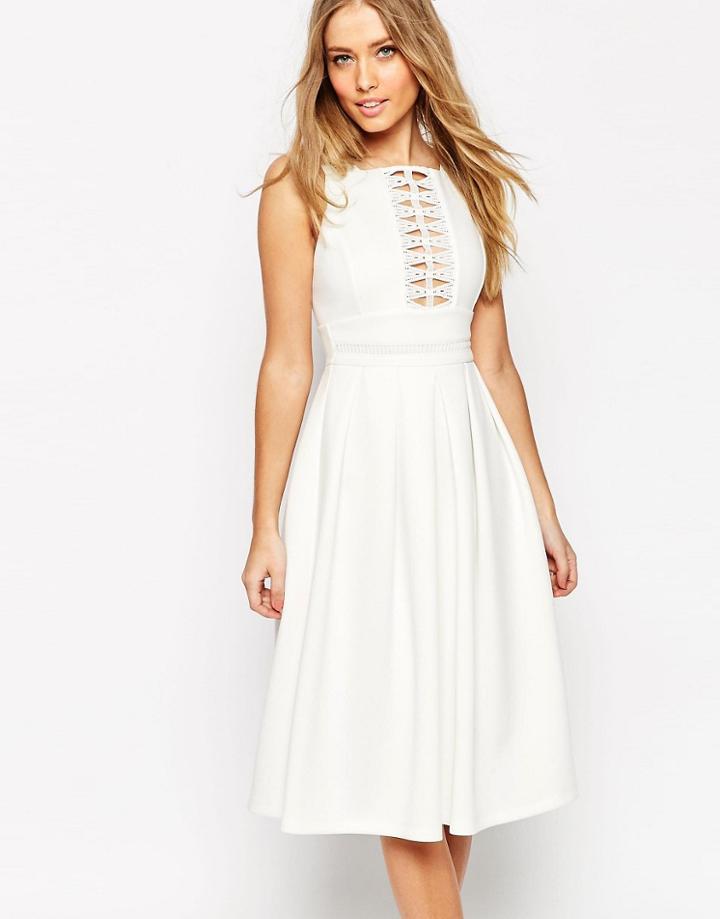 Asos Lace Trim Debutante Midi Dress - Ivory