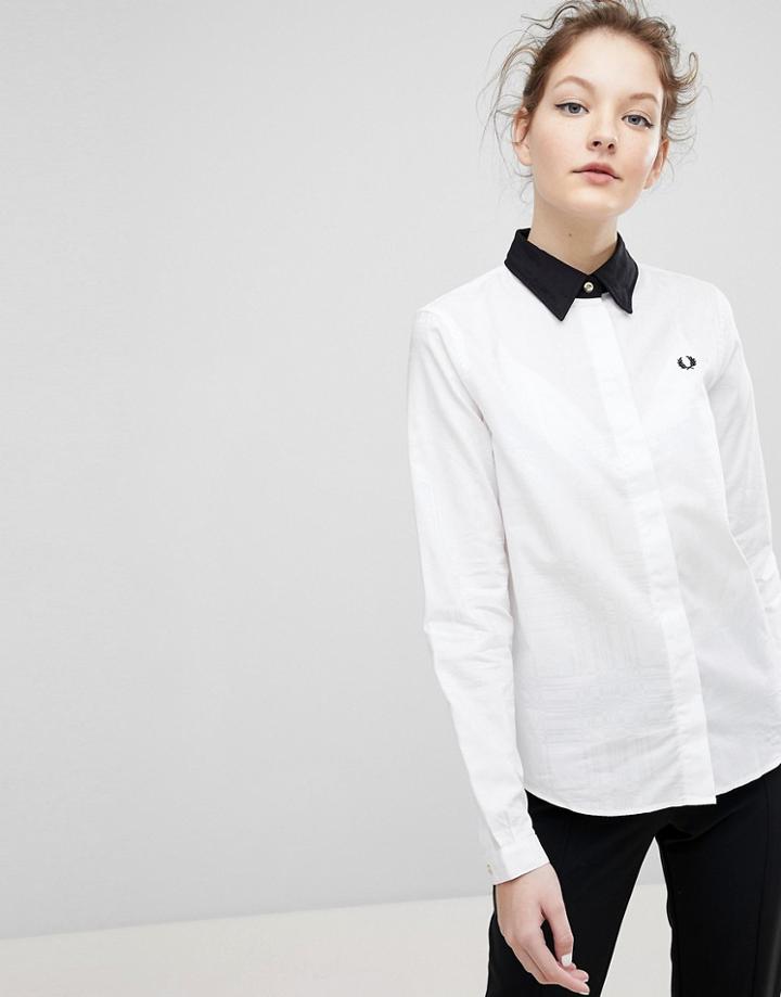 Fred Perry Tonal Check Detail Shirt With Contrast Collar - White