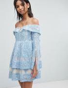 Elliatt Off Shoulder Embroidered Dress - Blue