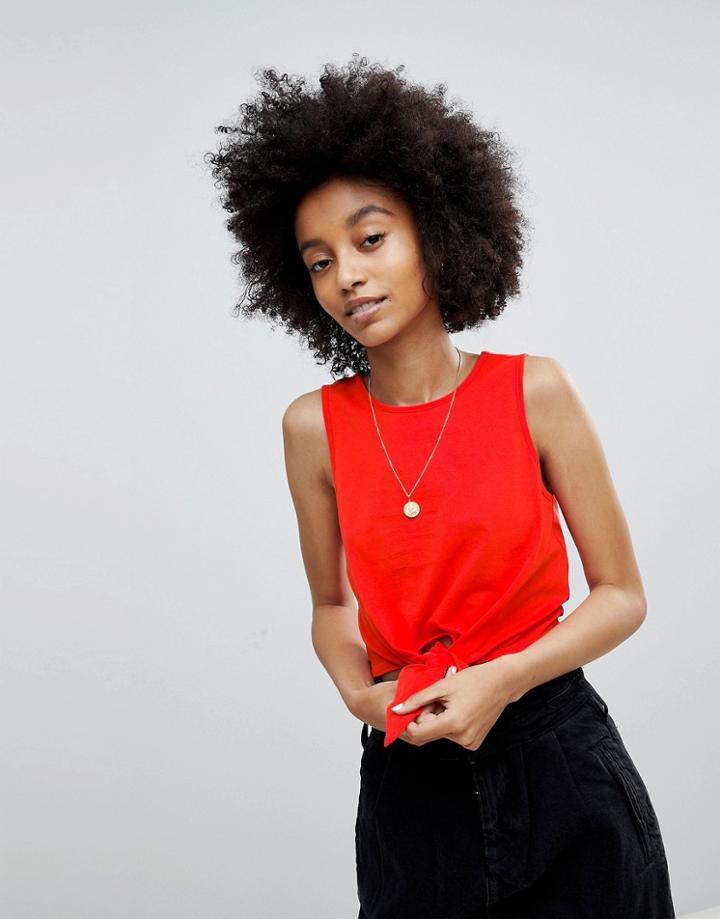 Asos Tank With Knot Front - Red