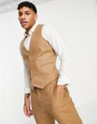 Asos Design Slim Linen Suit Vest In Tobacco-brown