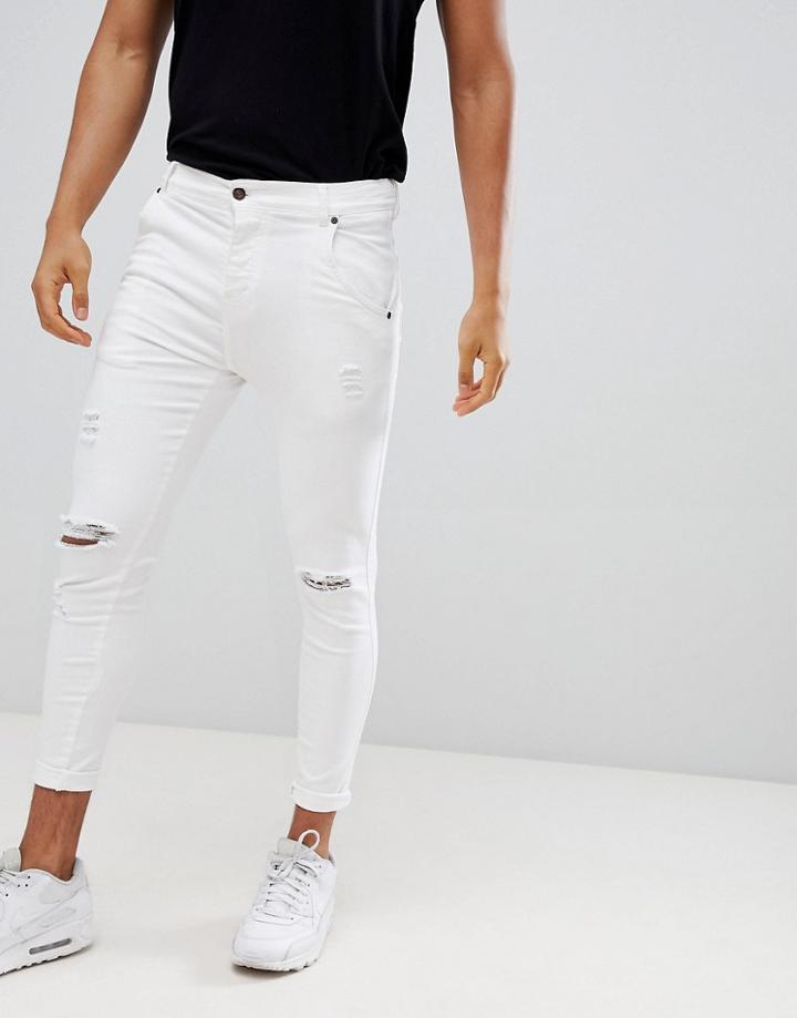 Siksilk Distressed Skinny Fit Jeans In White - White