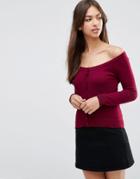 Asos Cardigan In Fine Knit Off Shoulder Shape - Red
