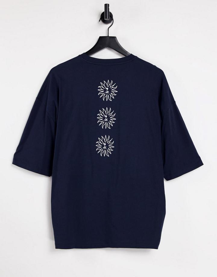 Asos Design Oversized T-shirt In Navy With Back Print