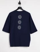 Asos Design Oversized T-shirt In Navy With Back Print