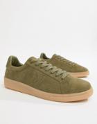 Fred Perry Microfibre Suedette Sneakers In Khaki - Green