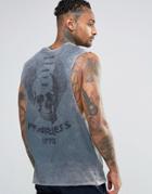 Asos Sleeveless T-shirt With Back Print And Acid Wash - Gray